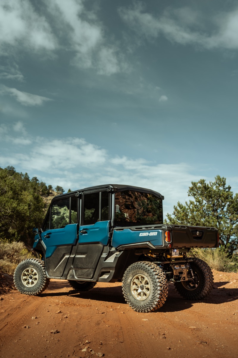 Can-Am Defender set up for trail riding in Southern Utah with all-terrain tires and accessories